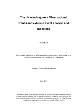 The UK Wind Regime - Observational Trends and Extreme Event Analysis and Modelling