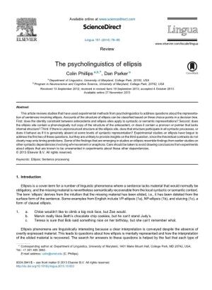 The Psycholinguistics of Ellipsis