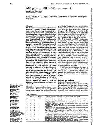 Mifepristone (RU 486) Treatment of J Neurol Neurosurg Psychiatry: First Published As 10.1136/Jnnp.55.6.486 on 1 June 1992