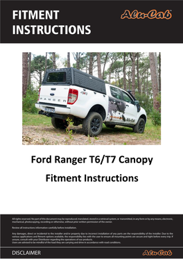 Ford Ranger T6/T7 Canopy Fitment Instructions 1