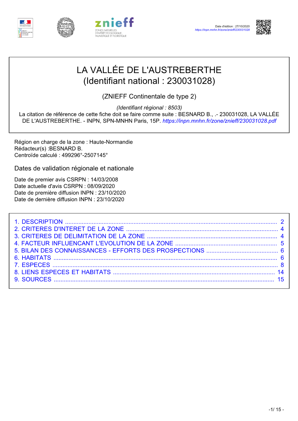 LA VALLÉE DE L'austreberthe (Identifiant National : 230031028)