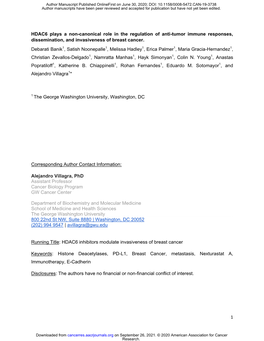 HDAC6 Plays a Non-Canonical Role in the Regulation of Anti-Tumor Immune Responses, Dissemination, and Invasiveness of Breast Cancer