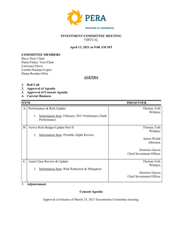 April 13 2021 Investment Committee Meeting Public Packet