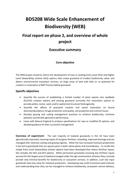 BD5208 Wide Scale Enhancement of Biodiversity (WEB) Final Report on Phase 2, and Overview of Whole Project Executive Summary