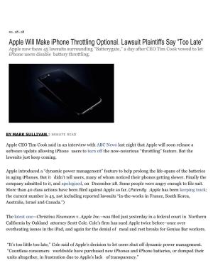 Apple Will Make Iphone Throttling Optional. Lawsuit Plaintiffs