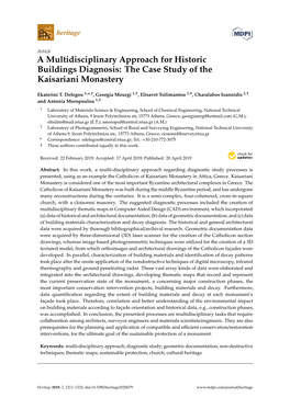 A Multidisciplinary Approach for Historic Buildings Diagnosis: the Case Study of the Kaisariani Monastery