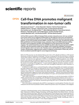 Cell-Free DNA Promotes Malignant Transformation in Non-Tumor Cells