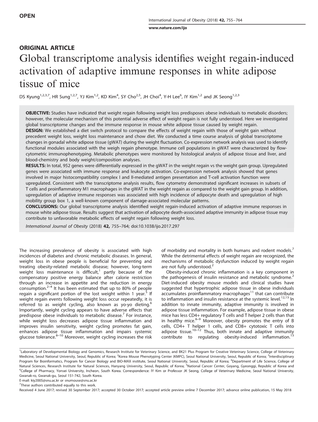 Global Transcriptome Analysis Identifies Weight Regain-Induced