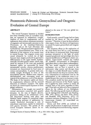 Proterozoic-Paleozoic Géosynclinal and Orogenic Evolution of Central Europe