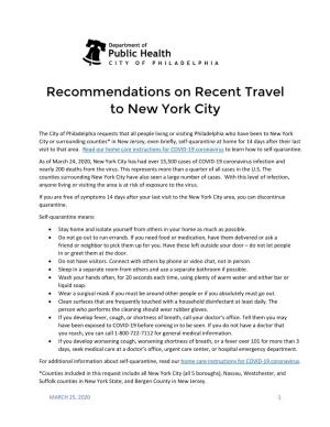 Recommendations on Recent Travel to New York City