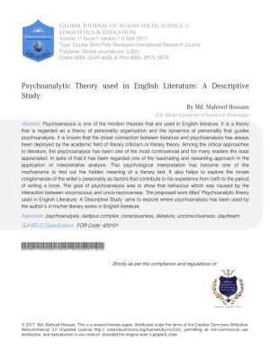 Psychoanalytic Theory Used in English Literature: a Descriptive Study by Md