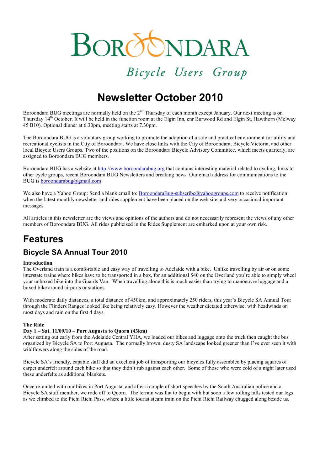 Newsletter October 2010