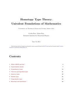 Homotopy Type Theory: Univalent Foundations of Mathematics Contents
