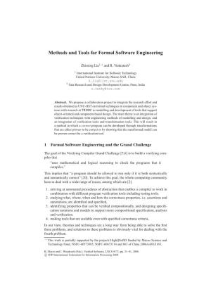 Methods and Tools for Formal Software Engineering