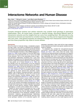 Interactome Networks and Human Disease