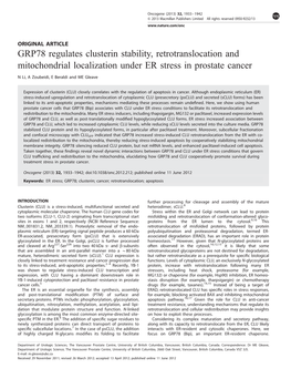 GRP78 Regulates Clusterin Stability, Retrotranslocation and Mitochondrial Localization Under ER Stress in Prostate Cancer