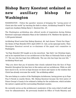 Bishop Barry Knestout Ordained As New Auxiliary Bishop for Washington