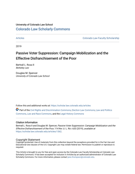 Passive Voter Suppression: Campaign Mobilization and the Effective Disfranchisement of the Poor