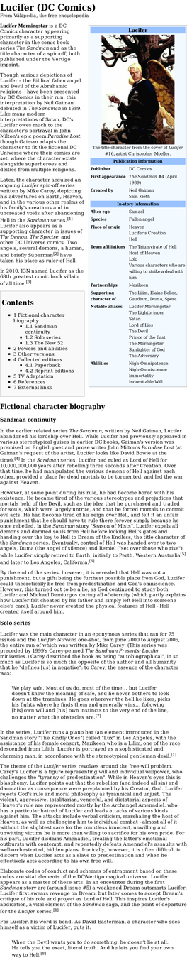 Lucifer (DC Comics) from Wikipedia, the Free Encyclopedia