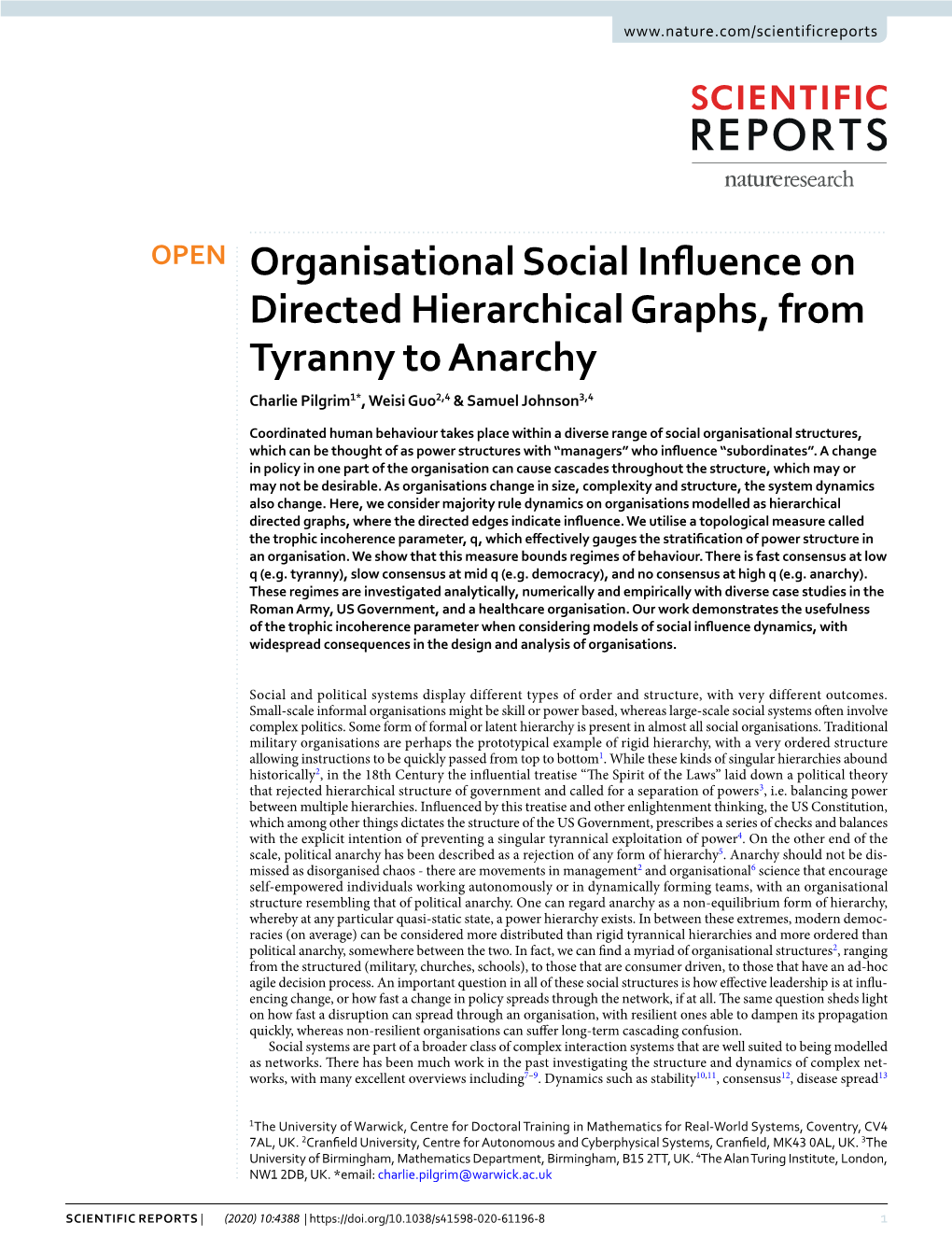 Organisational Social Influence on Directed Hierarchical Graphs, From