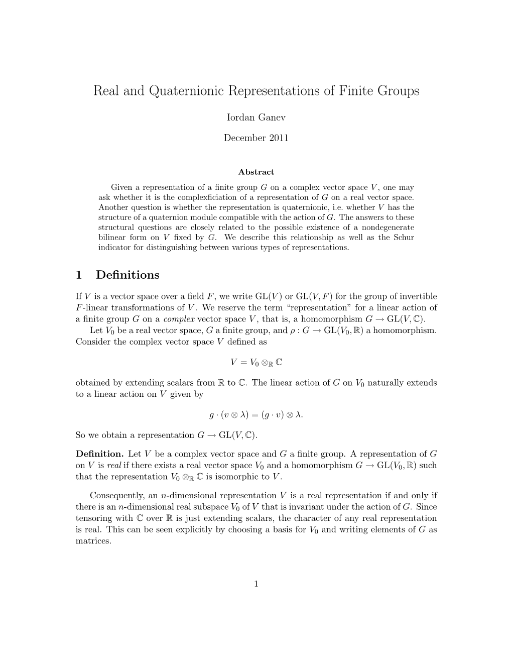 Real and Quaternionic Representations of Finite Groups