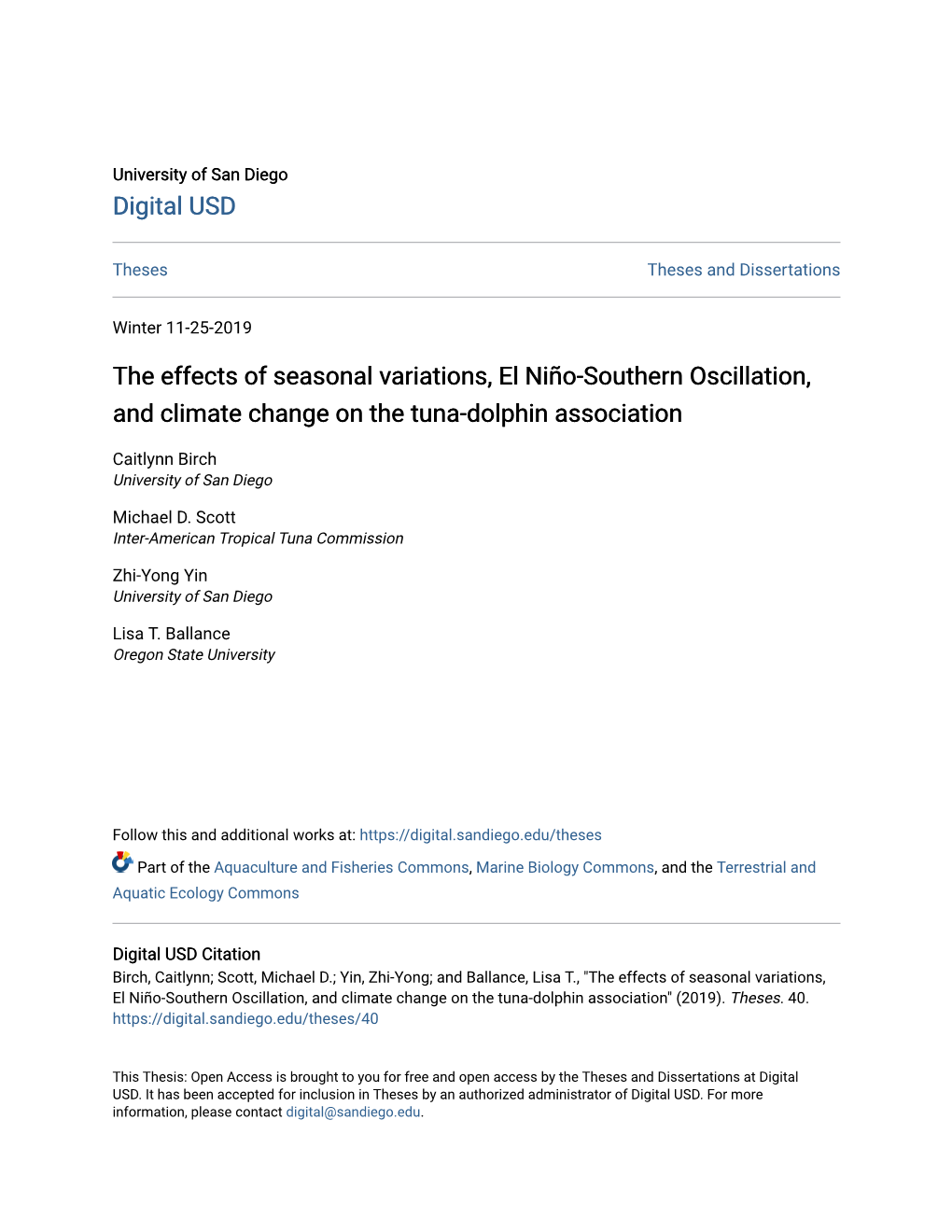 The Effects of Seasonal Variations, El Niño-Southern Oscillation, and Climate Change on the Tuna-Dolphin Association