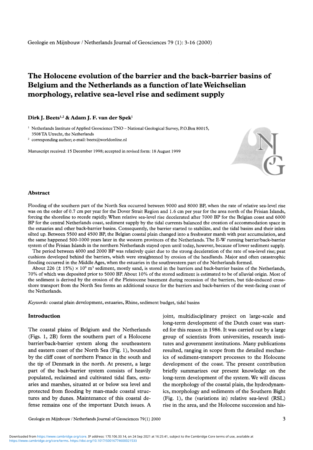 The Holocene Evolution of the Barrier and the Back-Barrier Basins of Belgium and the Netherlands As a Function of Late Weichseli