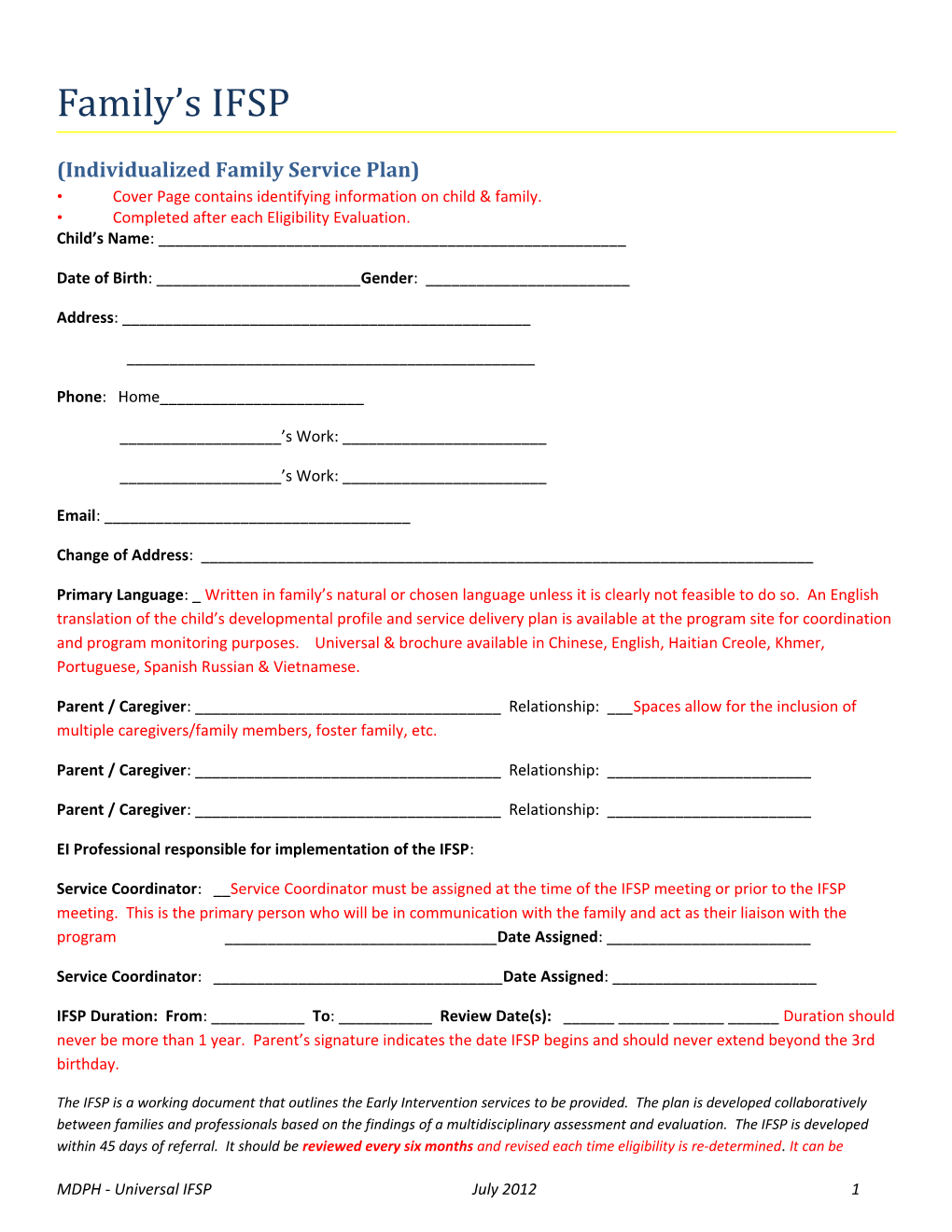 Individualized Family Service Plan