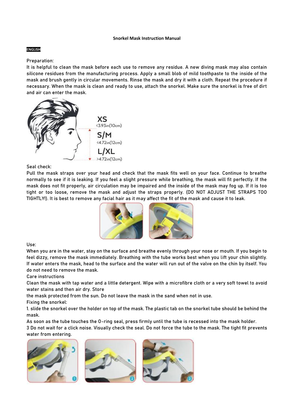 Snorkel Mask Instruction Manual Preparation