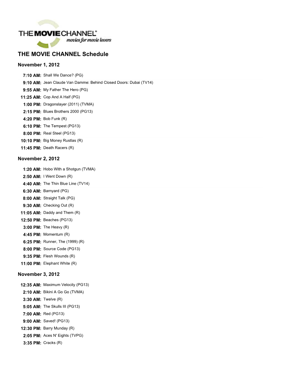 THE MOVIE CHANNEL Schedule