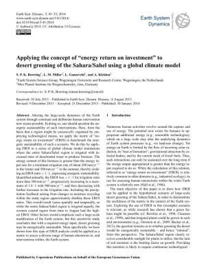 Applying the Concept of “Energy Return on Investment” to Desert Greening of the Sahara/Sahel Using a Global Climate Model