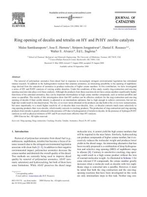Ring Opening of Decalin and Tetralin on HY and Pt/HY Zeolite Catalysts
