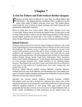 Chapter 7 Crisis for Fishers and Fish Workers Further Deepens Isheries Provide Direct Livelihoods to More Than 20 Million Fishers and Fish Farmers