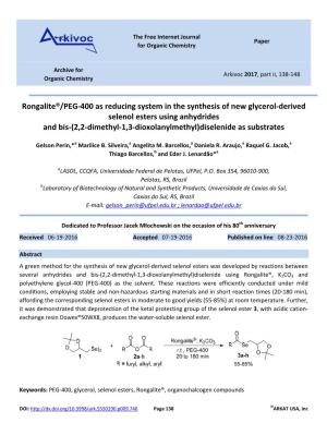 Rongalite®/PEG-400 As Reducing System in the Synthesis Of