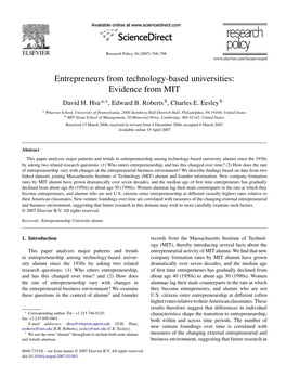 Entrepreneurs from Technology-Based Universities: Evidence from MIT David H