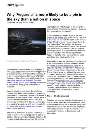 Asgardia' Is More Likely to Be a Pie in the Sky Than a Nation in Space 14 October 2016, by Monica Grady