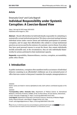 Individual Responsibility Under Systemic Corruption: a Coercion-Based View Published Online August 6, 2021
