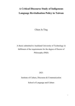 A Critical Discourse Study of Indigenous Language Revitalisation Policy in Taiwan
