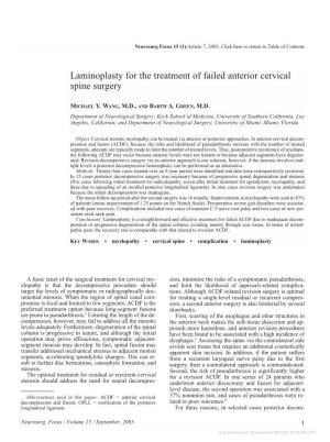 Laminoplasty for the Treatment of Failed Anterior Cervical Spine Surgery