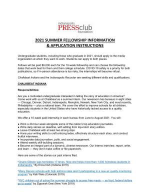 2021 Summer Fellowship Information & Application Instructions