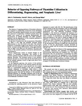 Behavior of Opposing Pathways of Thymidine Utilization in Differentiating, Regenerating, and Neoplastic Liver1