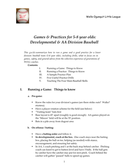 Games & Practices for 5-8 Year Olds: Developmental & AA Division