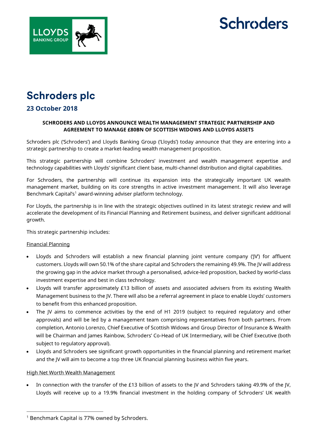 Schroders Plc 23 October 2018