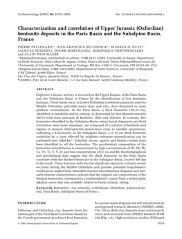 (Oxfordian) Bentonite Deposits in the Paris Basin and the Subalpine Basin, France