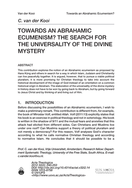 Towards an Abrahamic Ecumenism? the Search for the Universality of the Divine Mystery