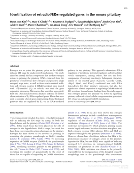 Identification of Estradiol/Era-Regulated Genes in the Mouse Pituitary