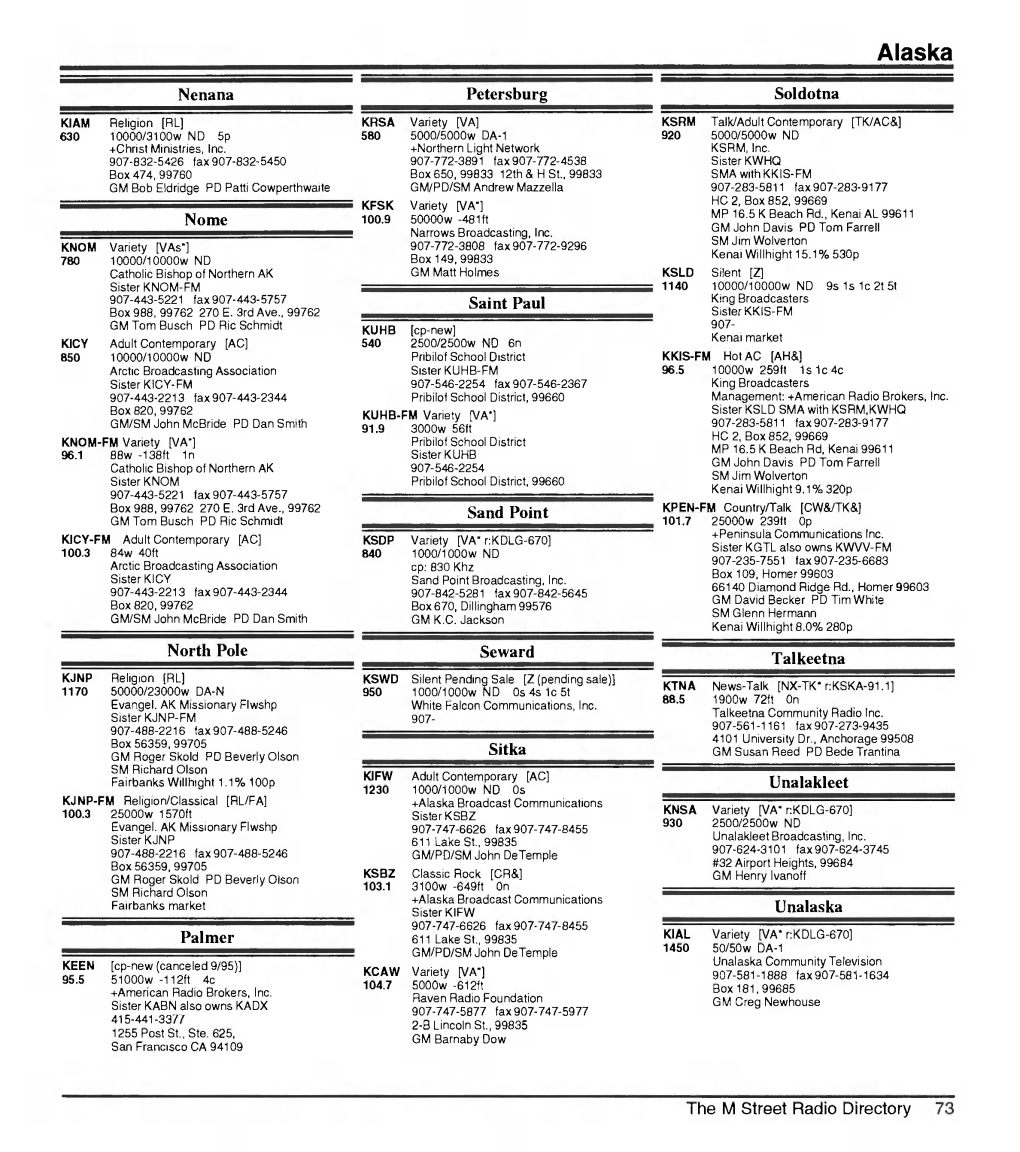 Nenana Petersburg Nome Saint Paul Sand Point North Pole Seward Palmer Sitka Soldotna Talkeetna Unalakleet Unalaska