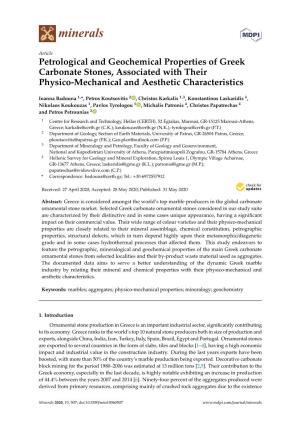 Petrological and Geochemical Properties of Greek Carbonate Stones, Associated with Their Physico-Mechanical and Aesthetic Characteristics