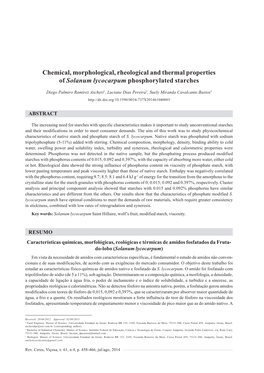 Chemical, Morphological, Rheological and Thermal Properties of Solanum Lycocarpum Phosphorylated Starches