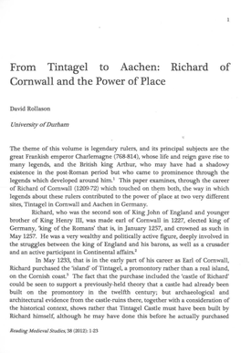 From Tintagel to Aachen: Richard of Cornwall and the Power of Place